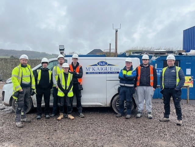 Robert Straghan and Gerard O’Neill, from P&K McKaigue Ltd with SERC Bricklaying Trainees